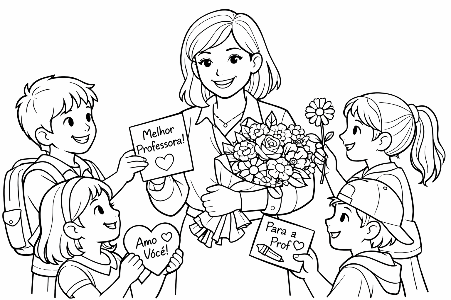 Professora no Dia dos Professores para colorir