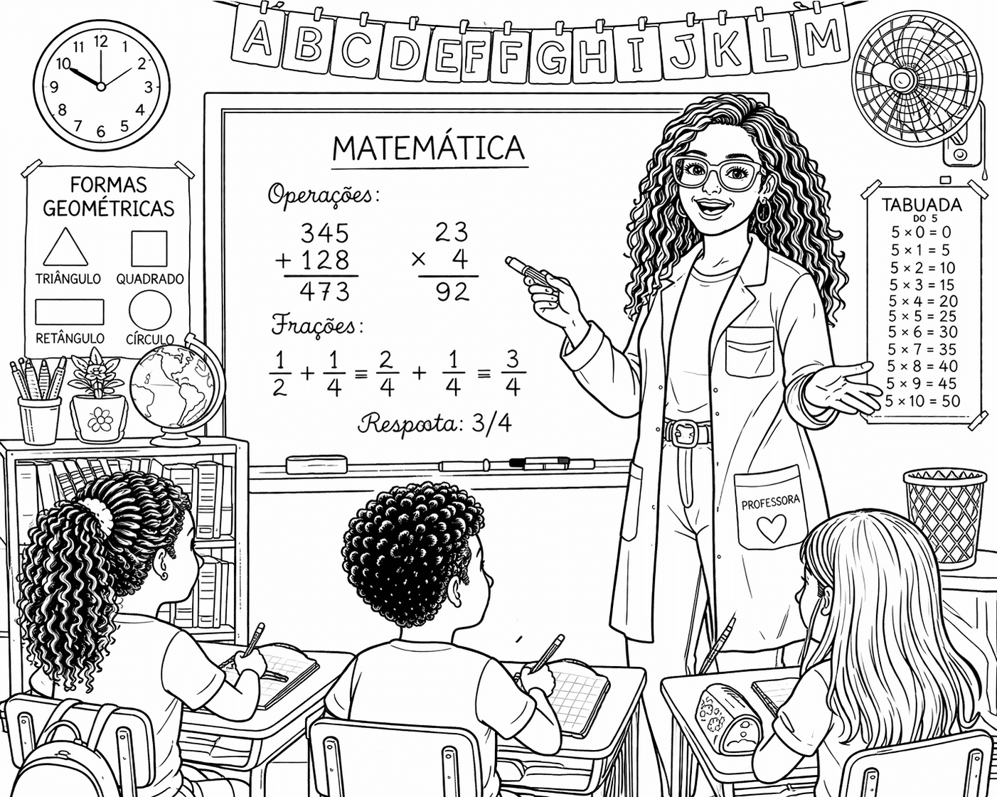 Professora ensinando matemática para colorir