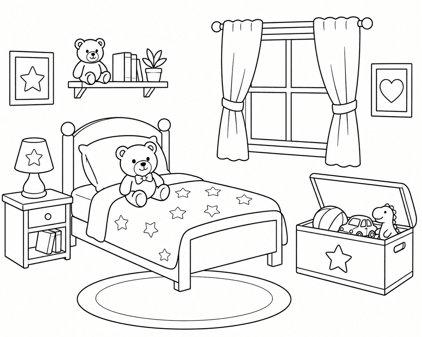 Quarto com brinquedos para colorir