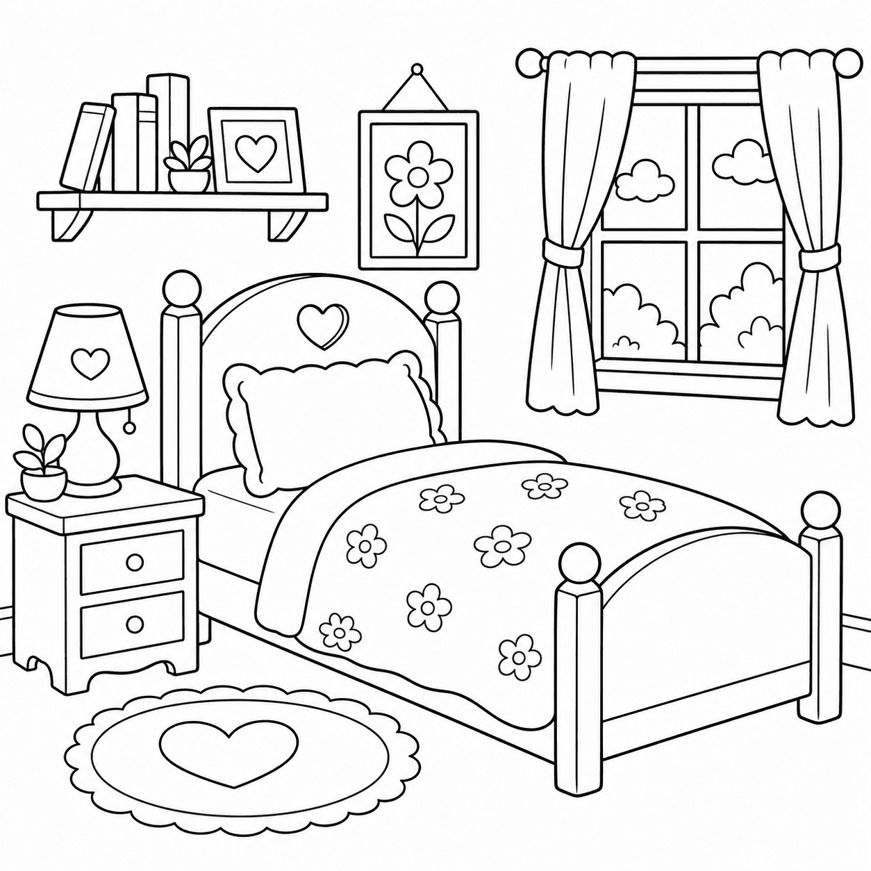 Quarto com flores para colorir