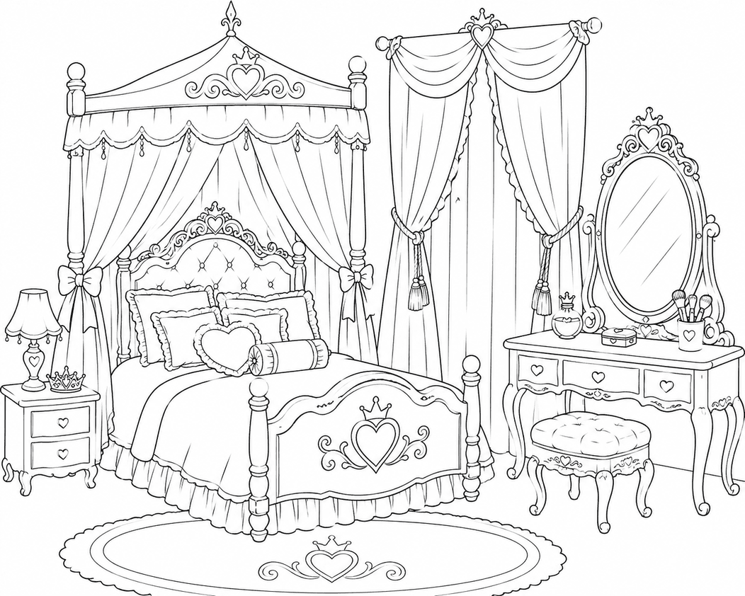 Quarto de princesa elegante para colorir
