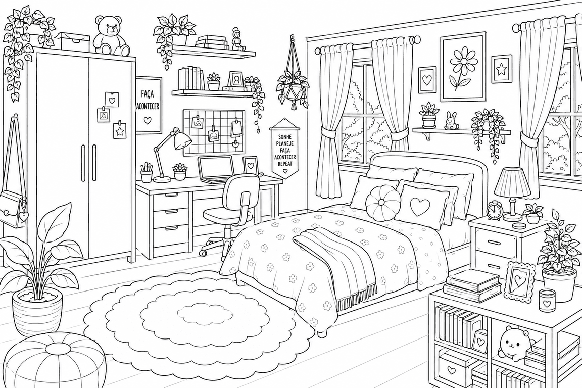 Quarto detalhado para colorir