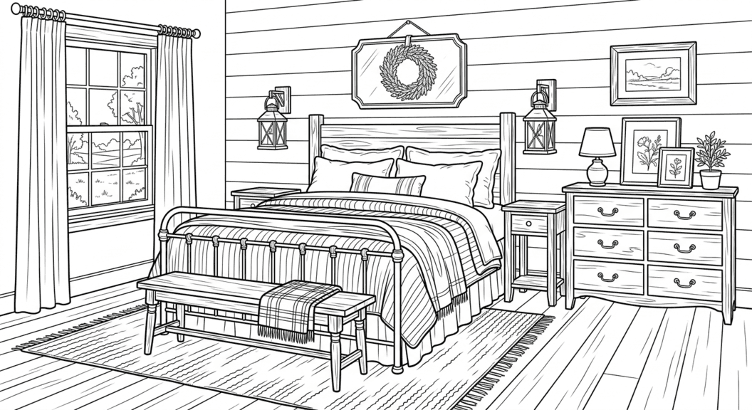Quarto farmhouse para colorir