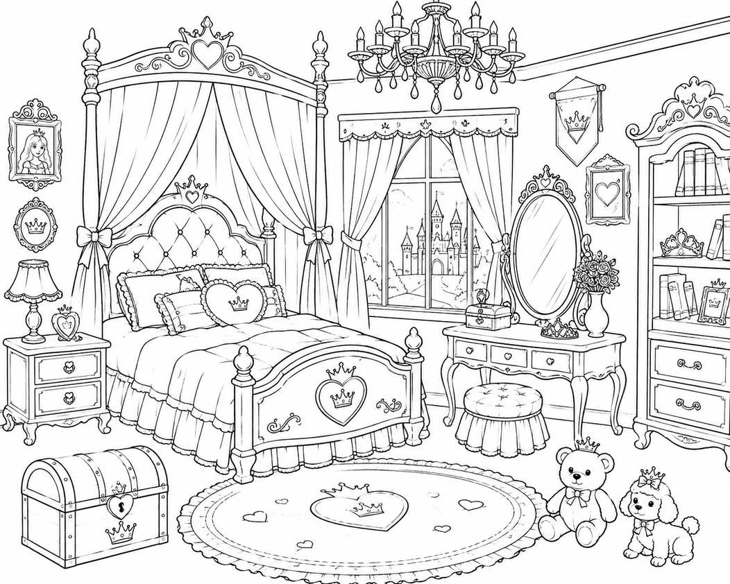 Quarto de princesa para colorir