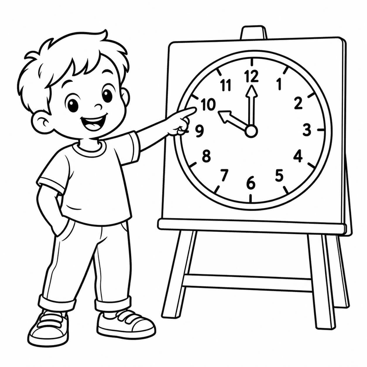 Criança aprendendo as horas para colorir