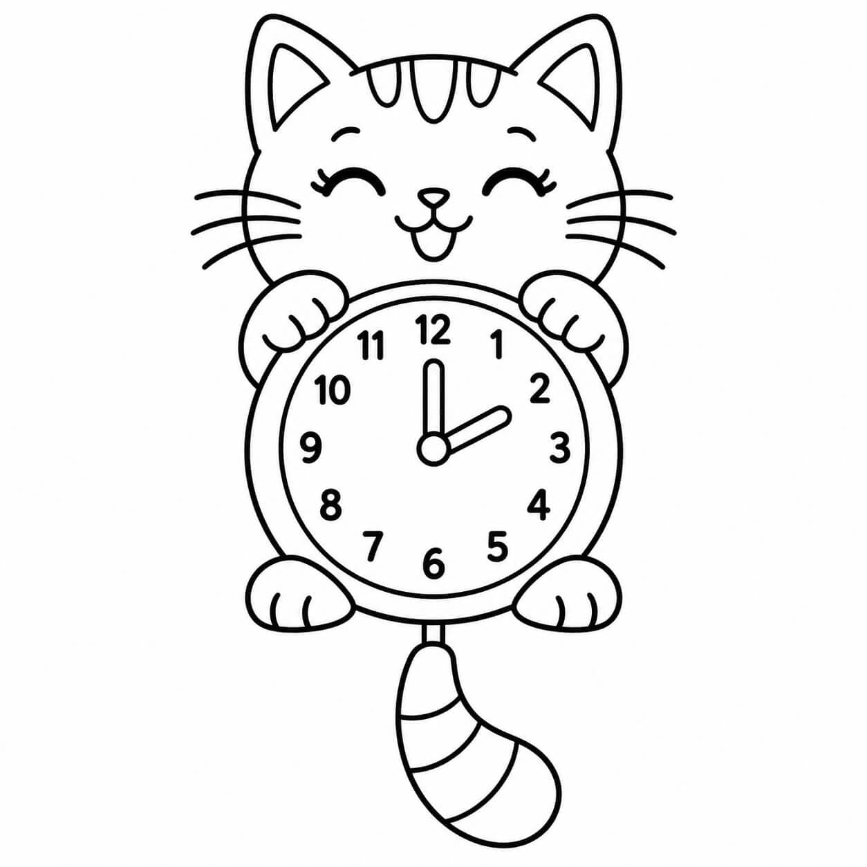 Relógio de gatinho para colorir