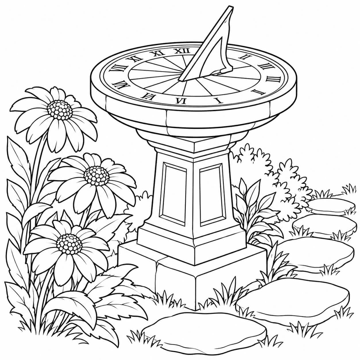 Relógio de sol no jardim para colorir