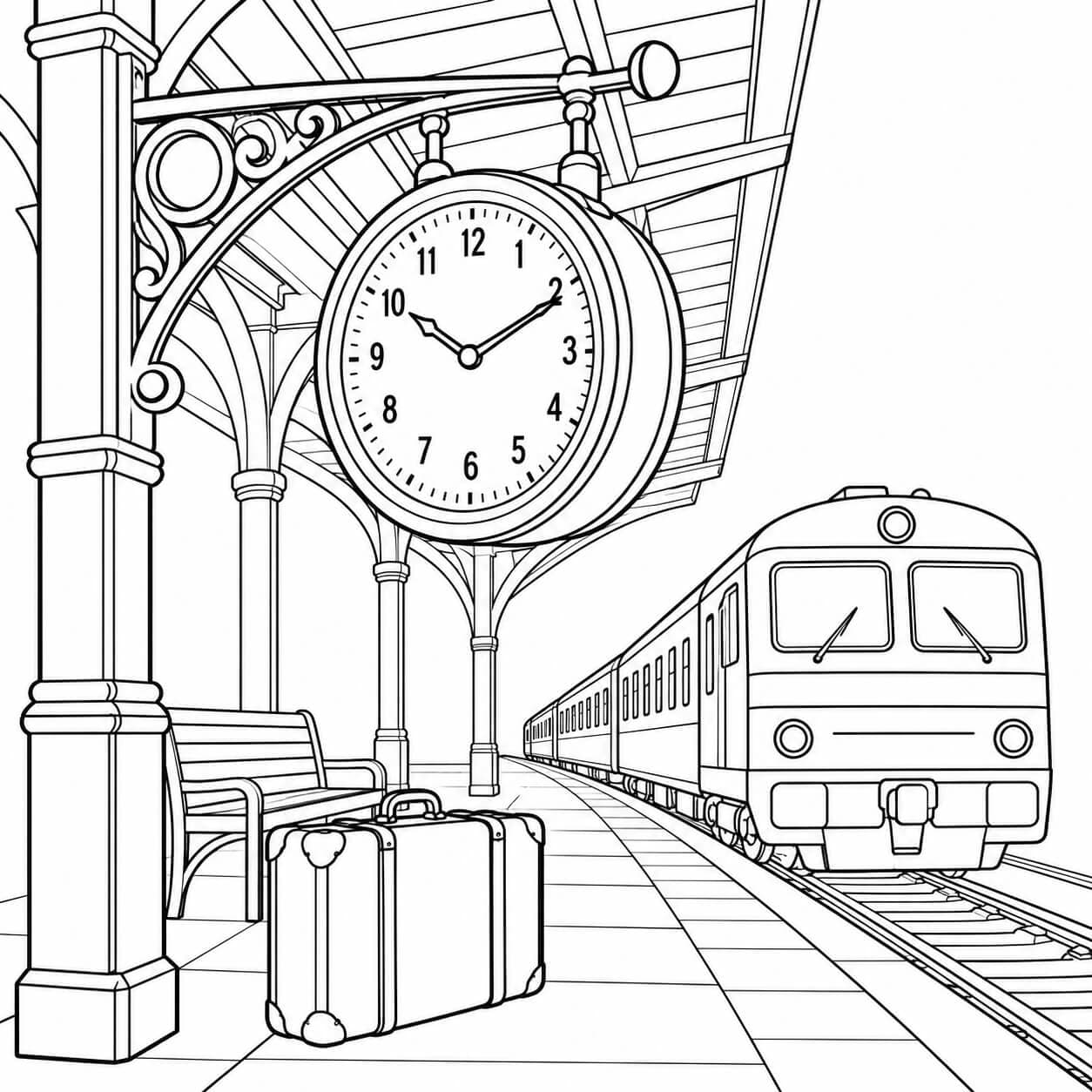 Relógio na estação de trem para colorir