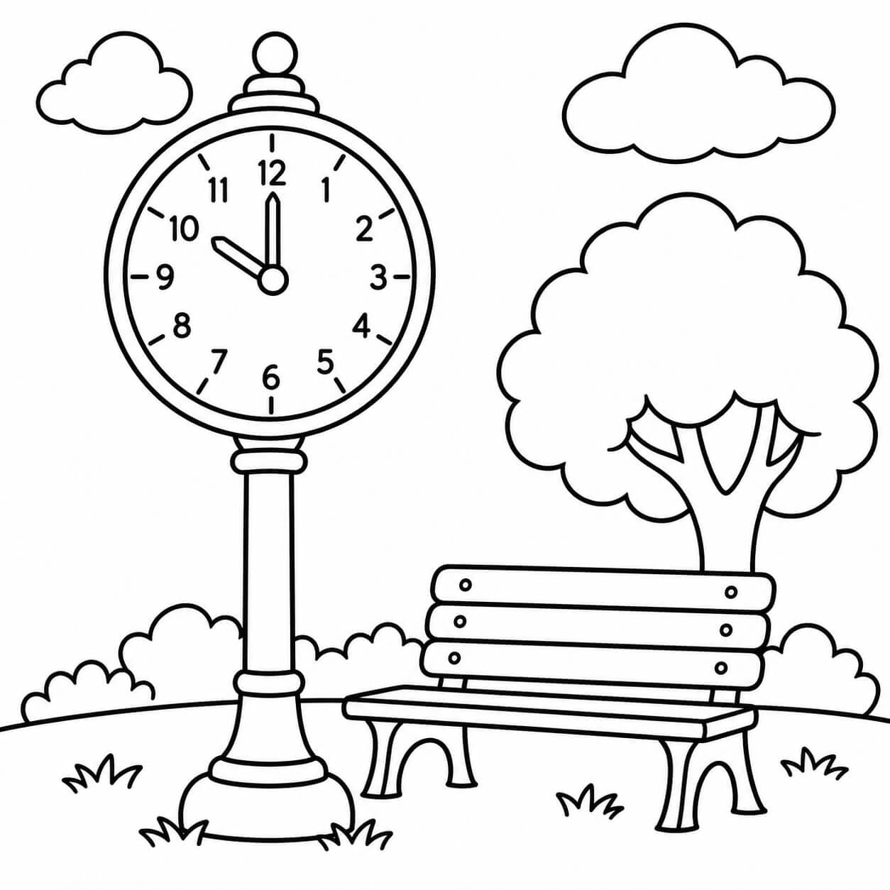 Relógio no parque para colorir
