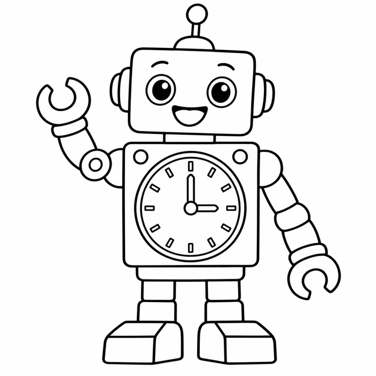 Robô com relógio para colorir