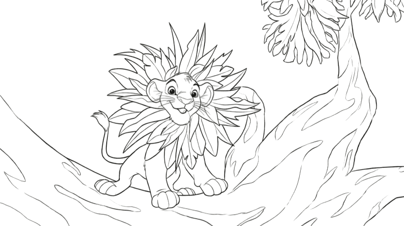 Simba com colar para colorir