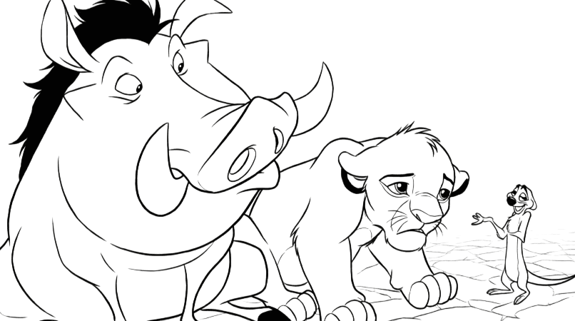 Simba, Timão e Pumba para colorir