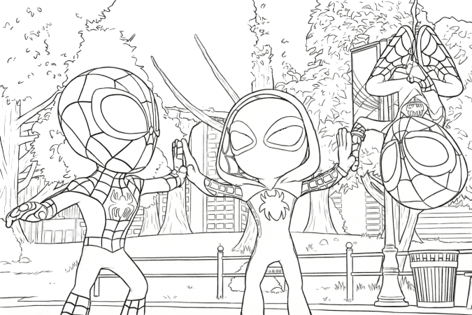 Spidey e amigos no parque para colorir