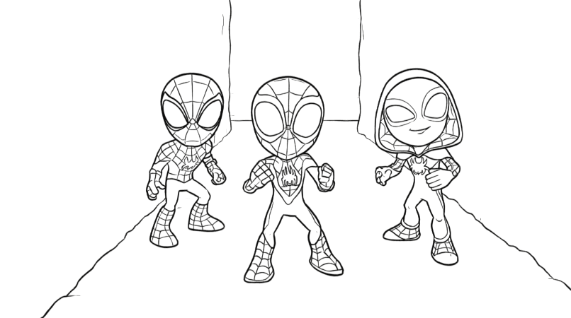 Spidey e seus amigos na areia para colorir