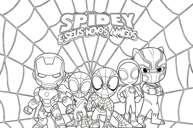 Spidey e seus novos amigos para colorir