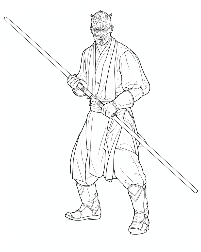 Darth Maul com sabre duplo para colorir