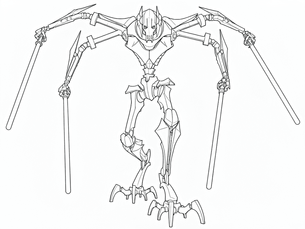 General Grievous com quatro sabres de luz para colorir