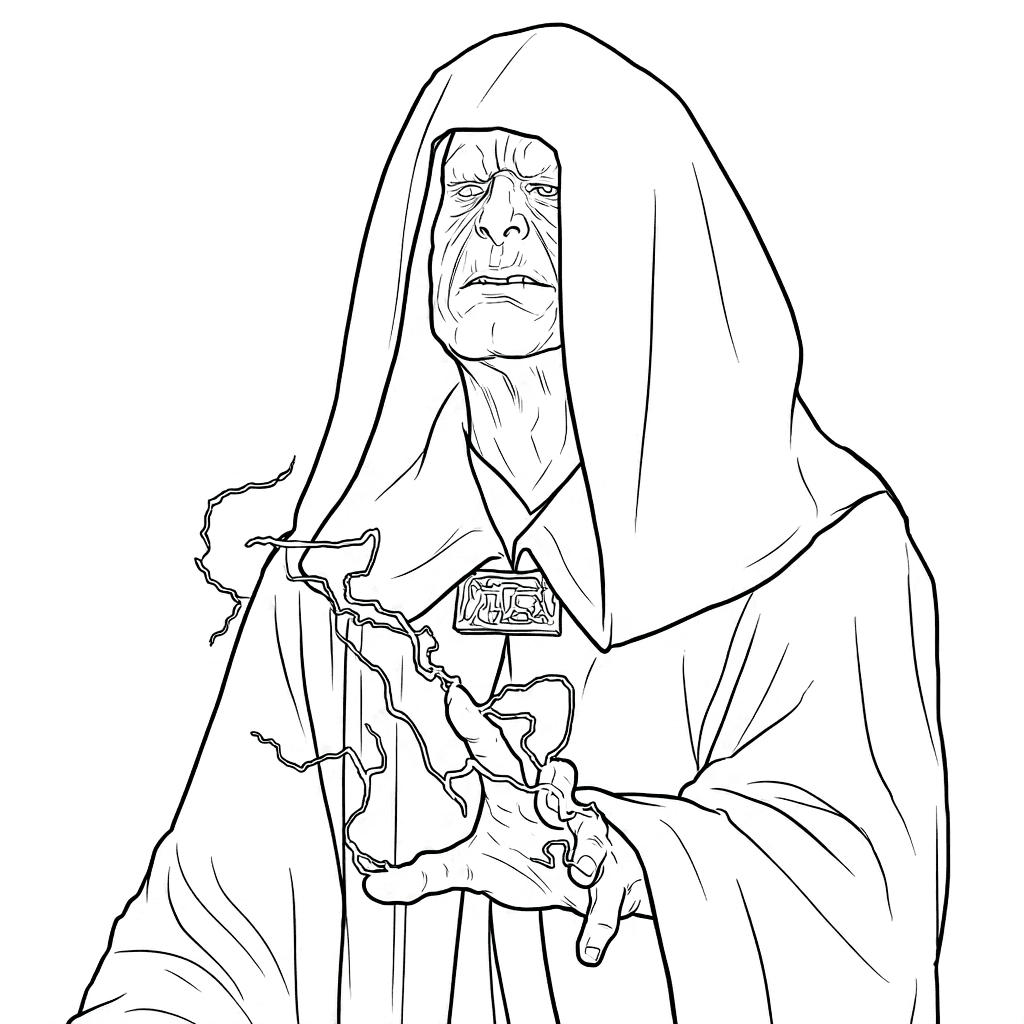 Imperador Palpatine com raios para colorir