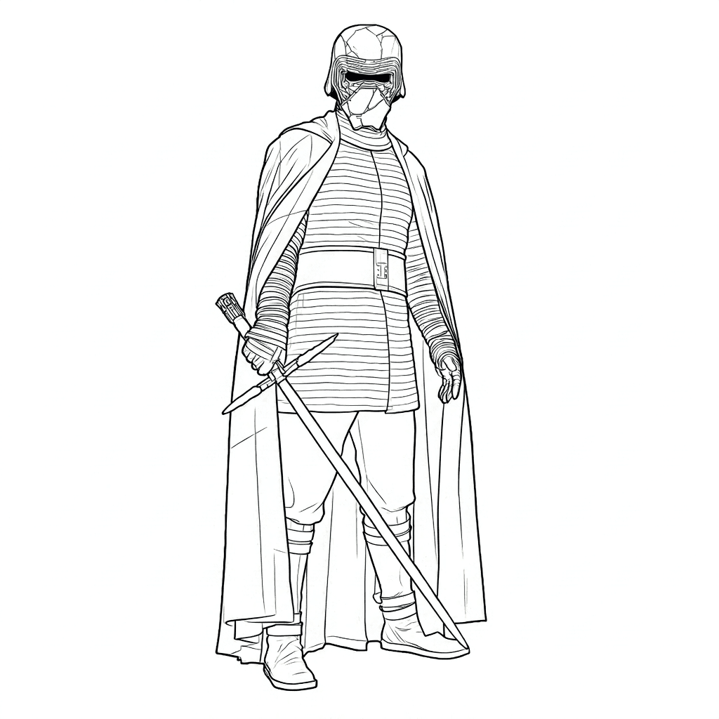Kylo Ren com sabre de luz vermelho para colorir