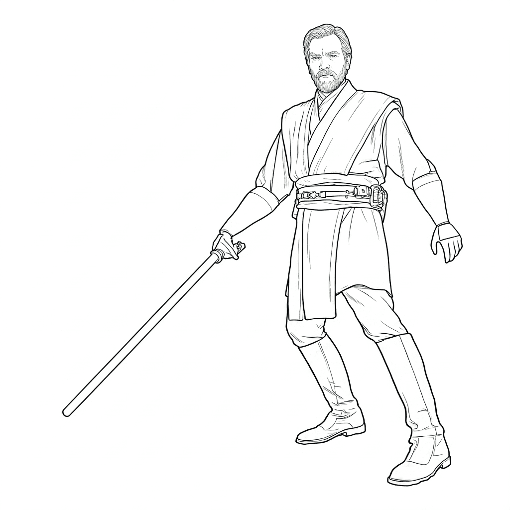 Obi-Wan Kenobi com sabre de luz para colorir