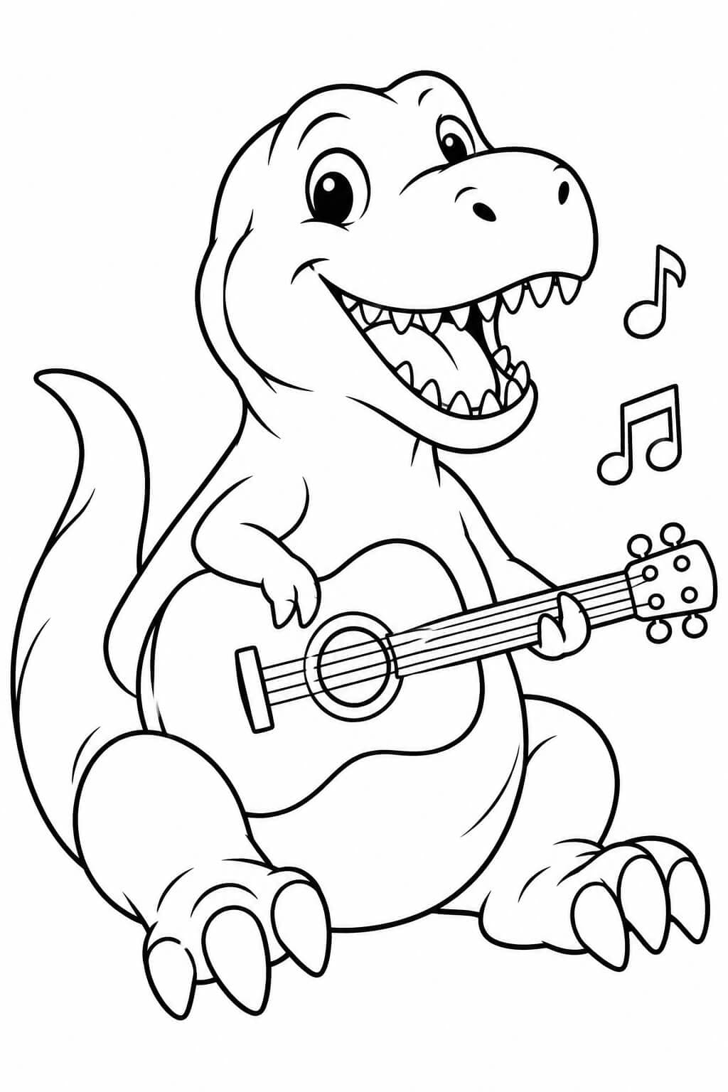 Tiranossauro rex com violão para colorir
