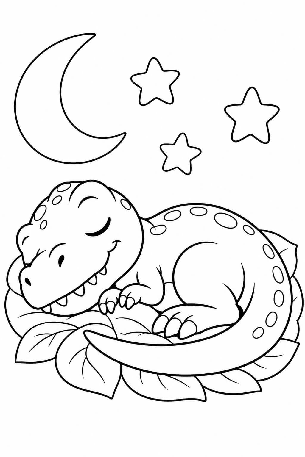 Tiranossauro rex dormindo sob as estrelas para colorir