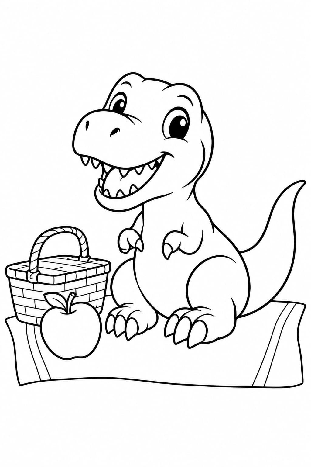 Tiranossauro rex no piquenique para colorir