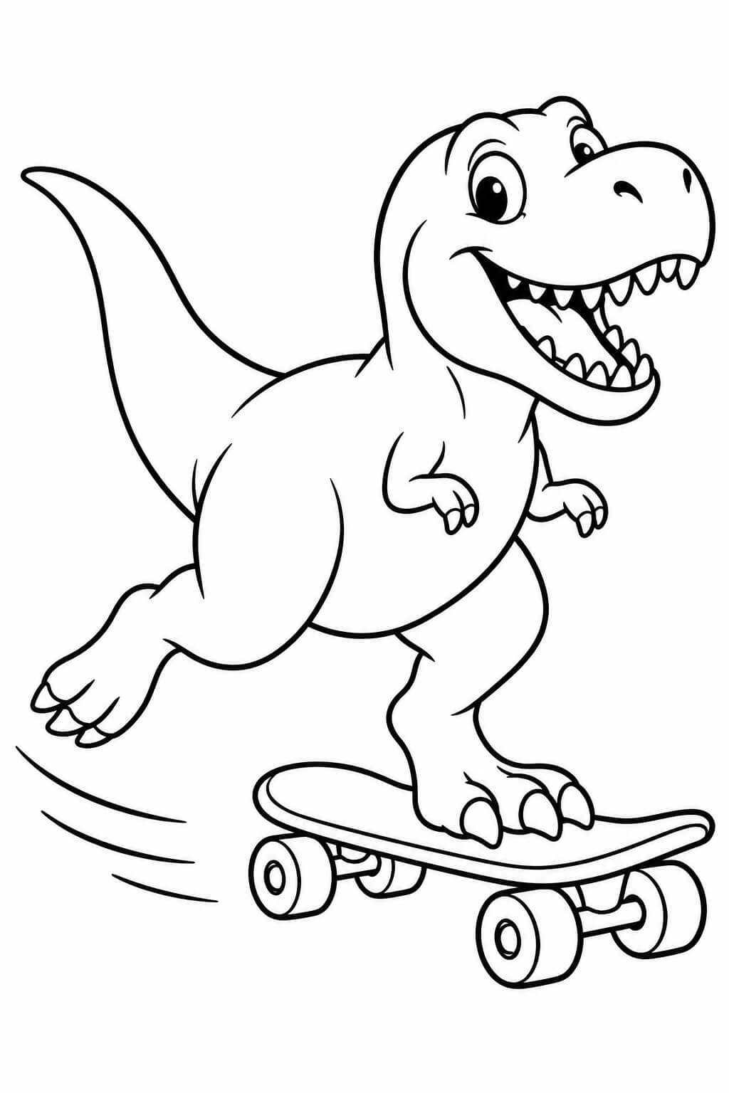 Tiranossauro rex no skate para colorir