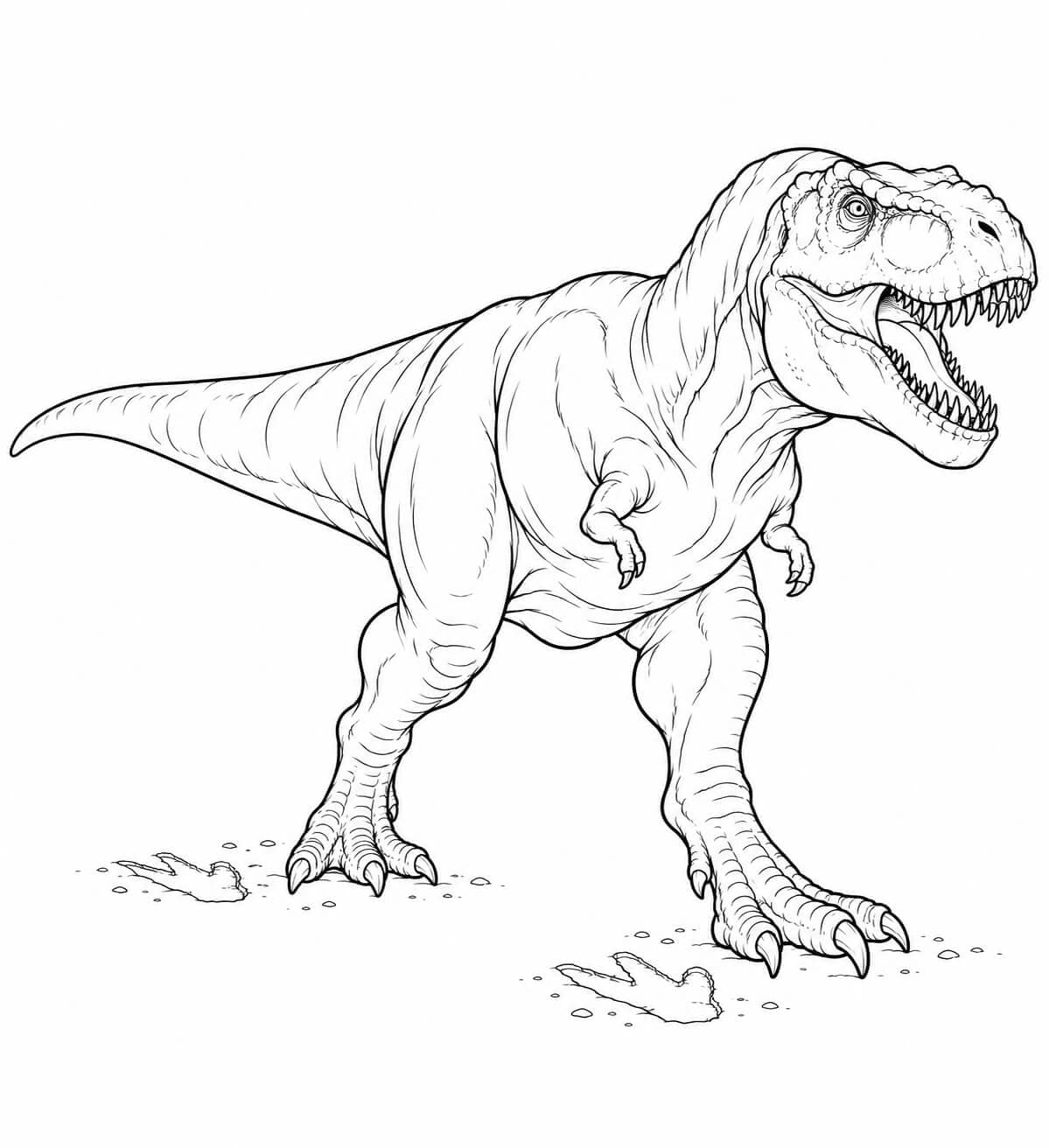 Tiranossauro rex realista em movimento para colorir