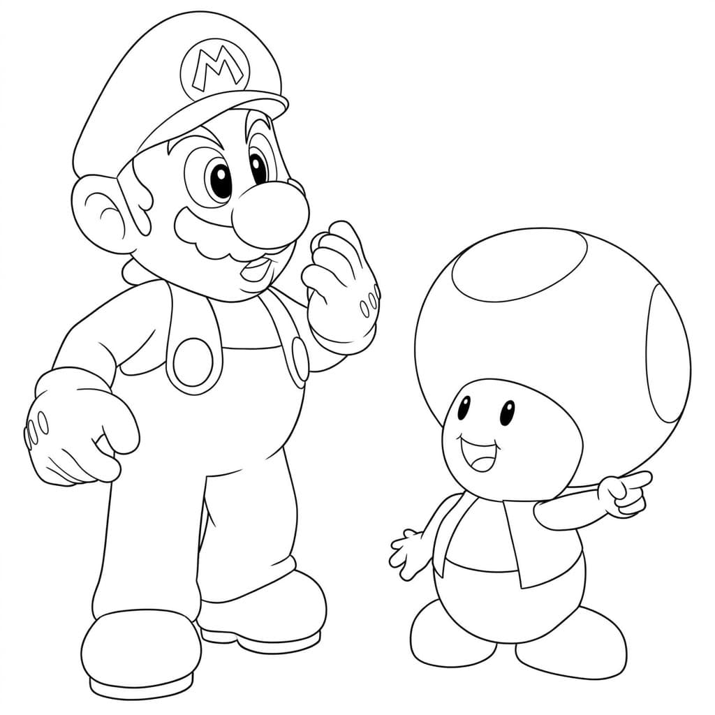 Toad e Mario para colorir