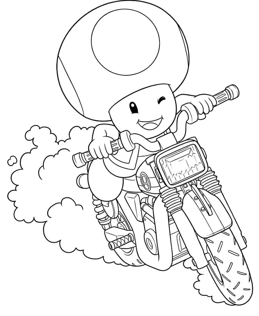 Toad de moto no Mario Kart para colorir