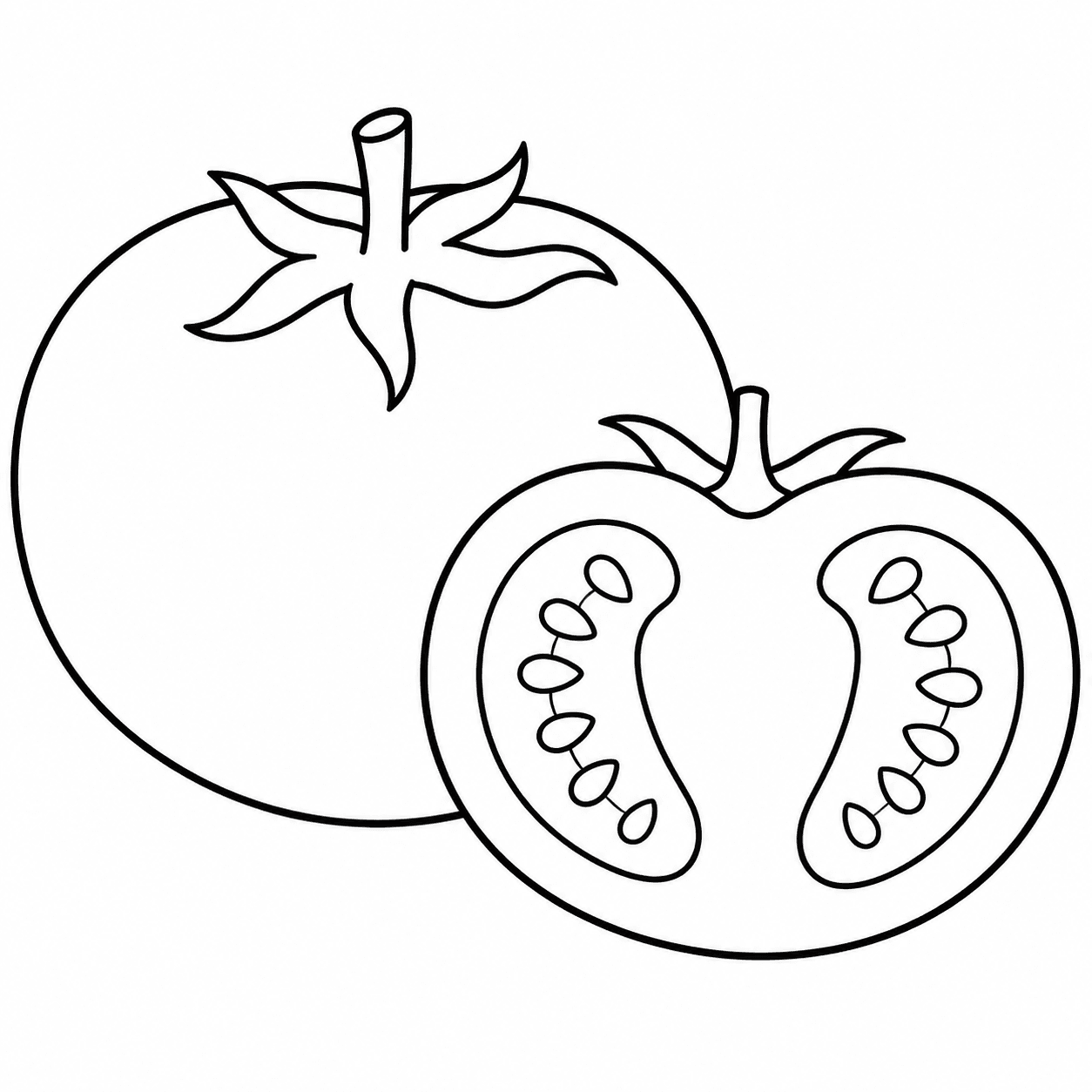 Tomate inteiro e cortado para educação infantil colorir
