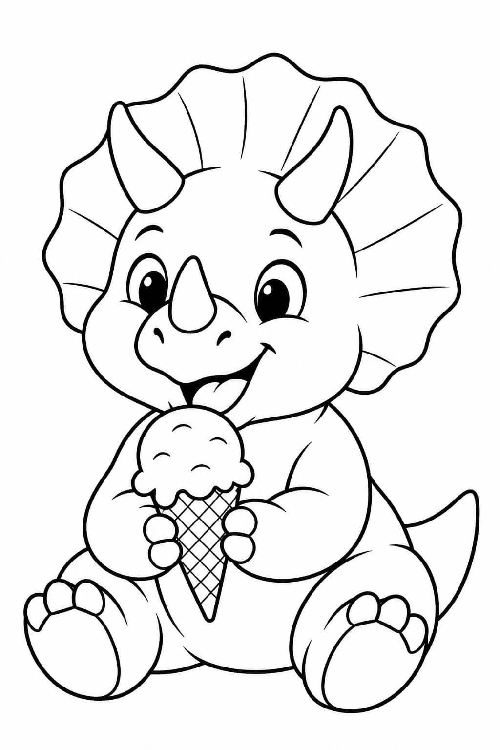 Tricerátops com sorvete para colorir