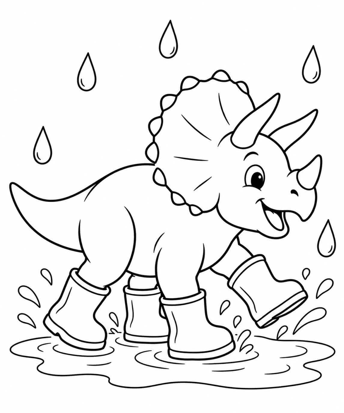 Tricerátops na chuva para colorir