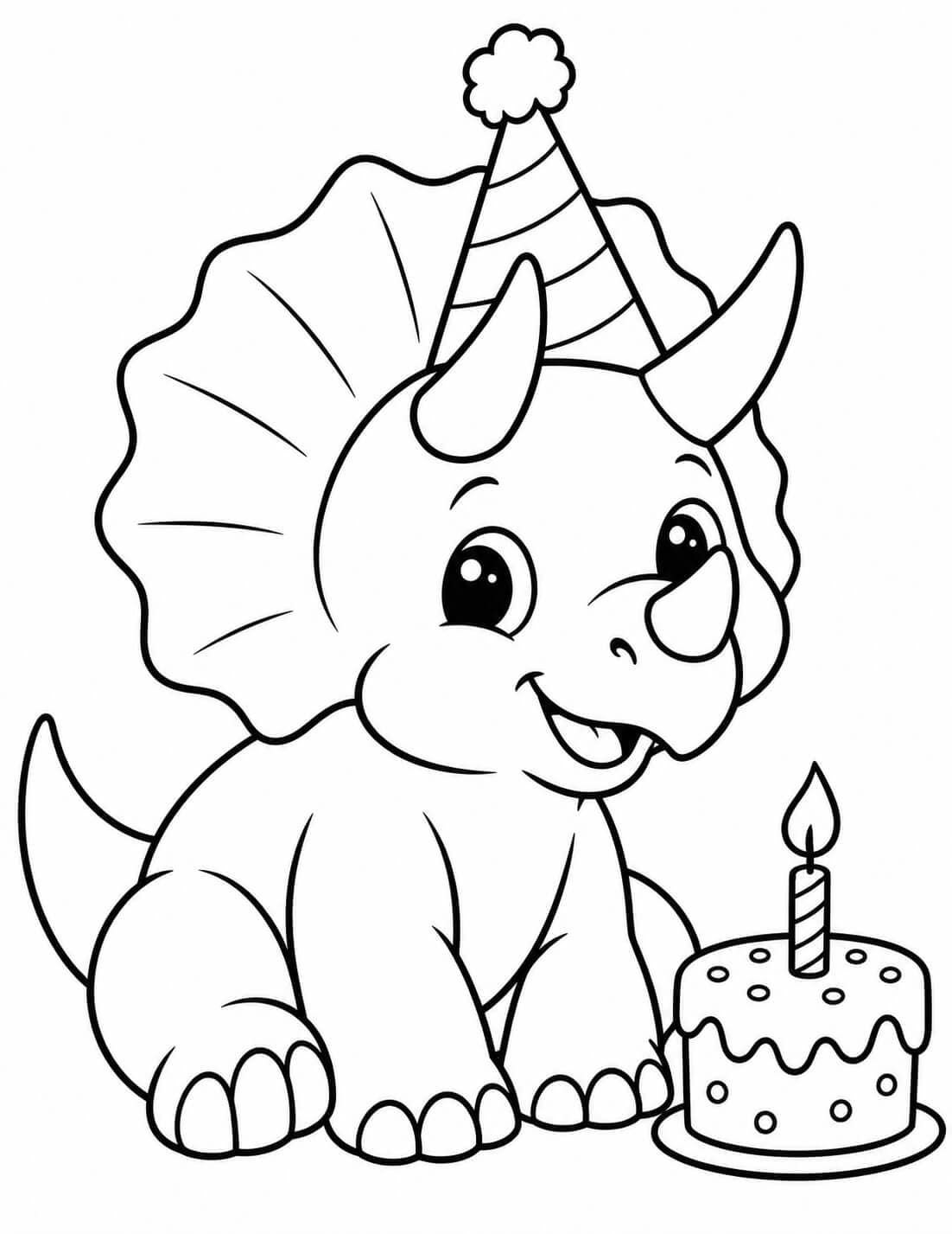 Tricerátops no aniversário para colorir
