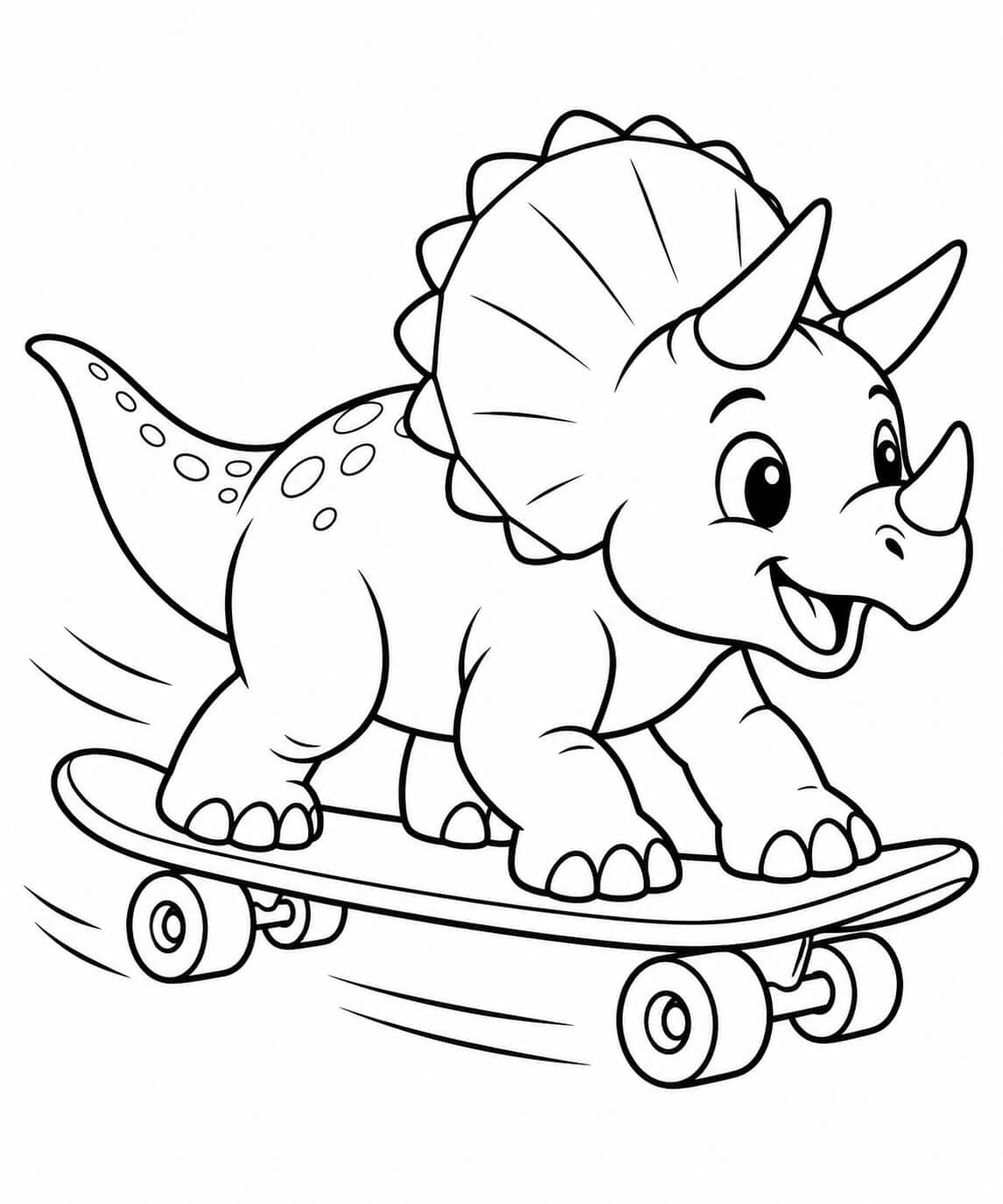 Tricerátops no skate para colorir