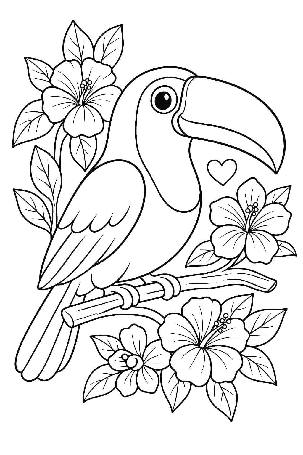 Tucano com flores para colorir