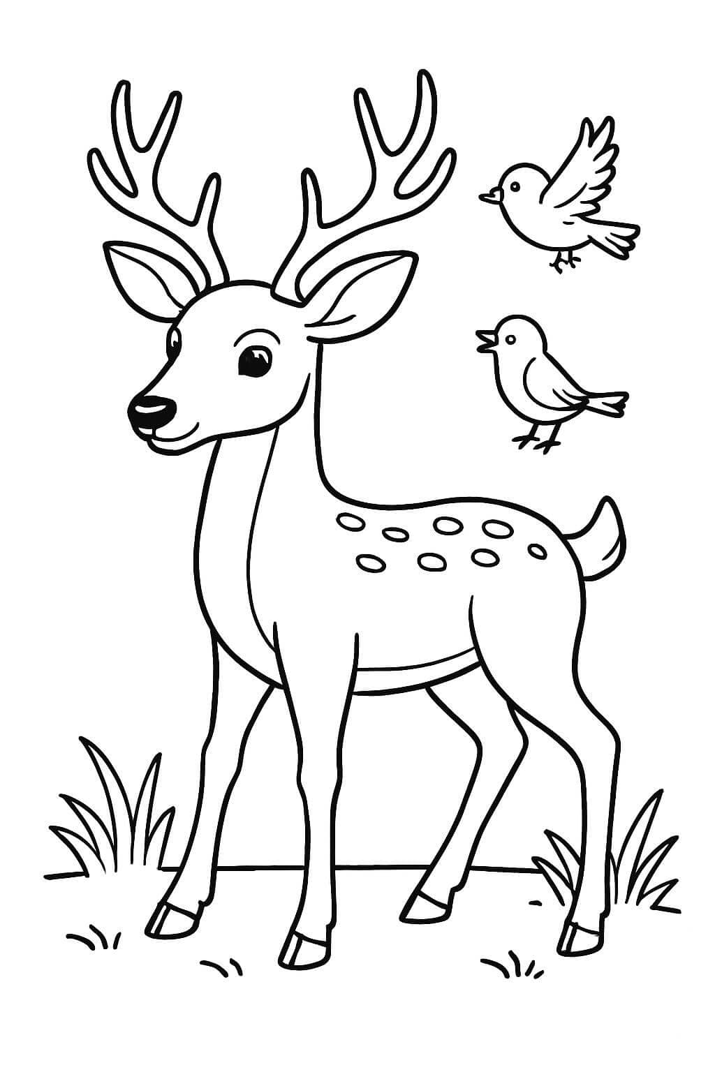 Veado e pássaros para colorir