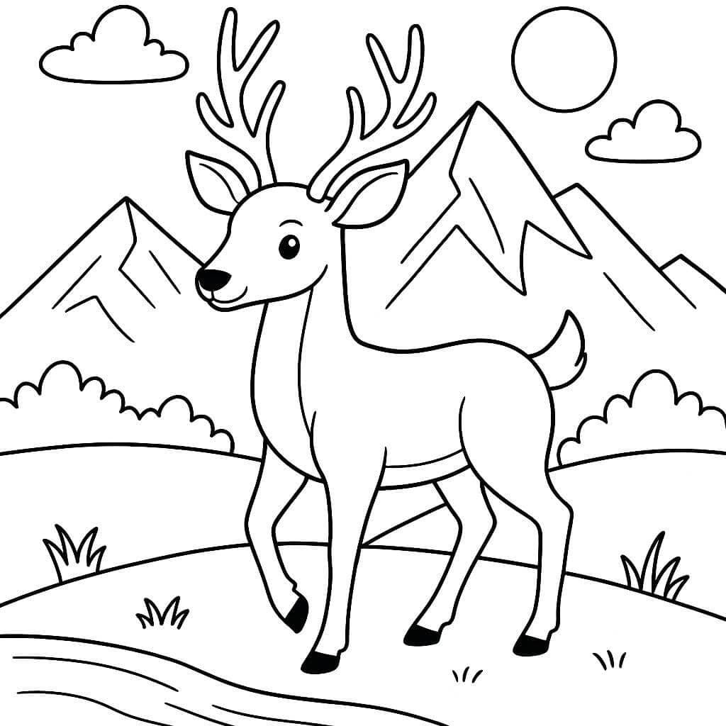 Veado na paisagem montanhosa para colorir