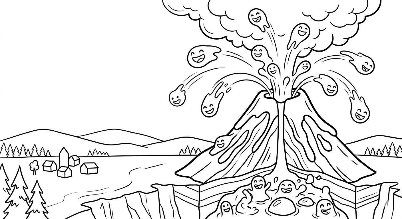 Vulcão em erupção animado para colorir