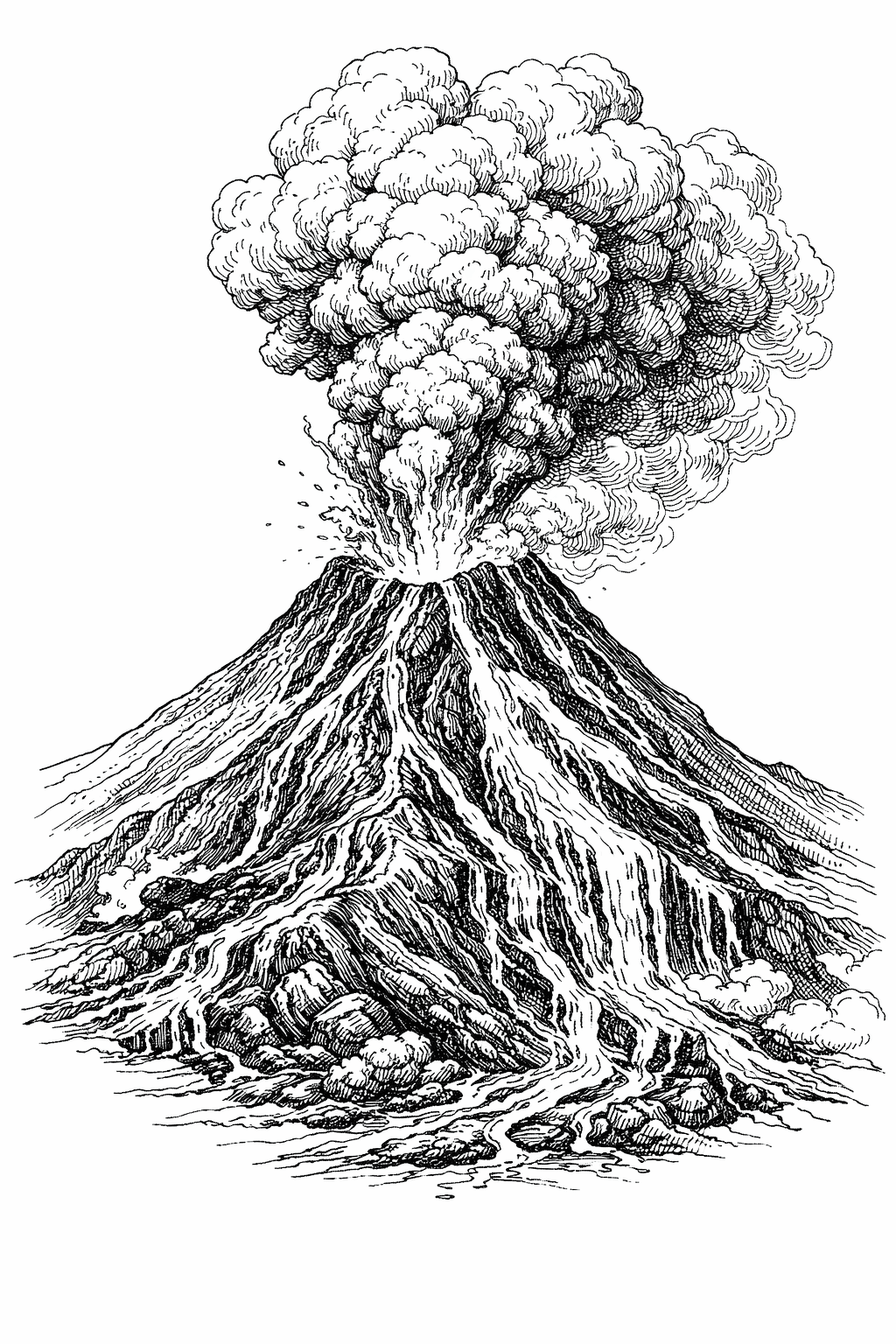 Vulcão em erupção para colorir