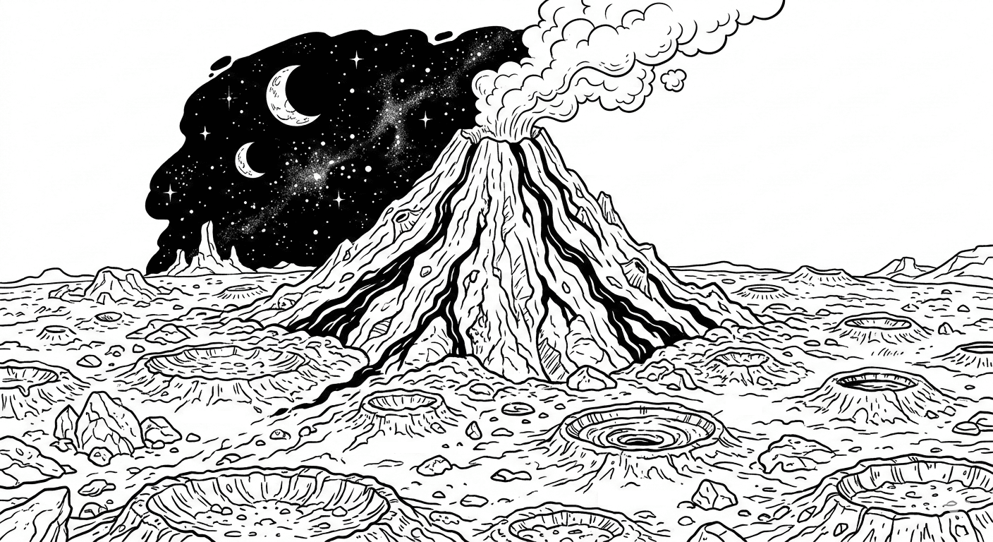 Vulcão em planeta alienígena para colorir