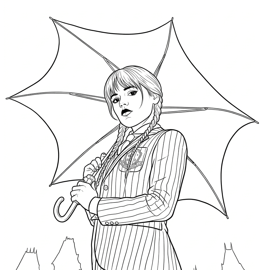 Wandinha com guarda-chuva para colorir