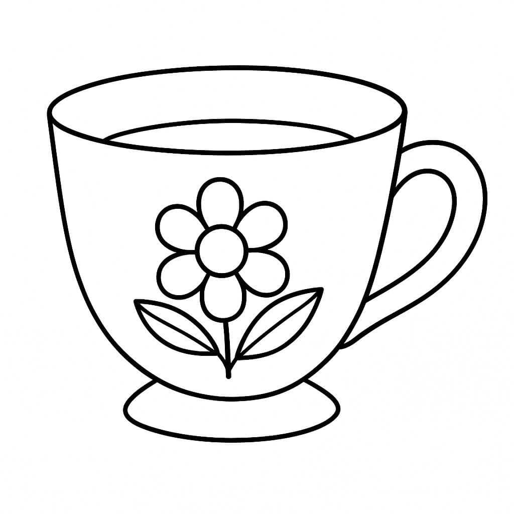 Xícara com flor para colorir