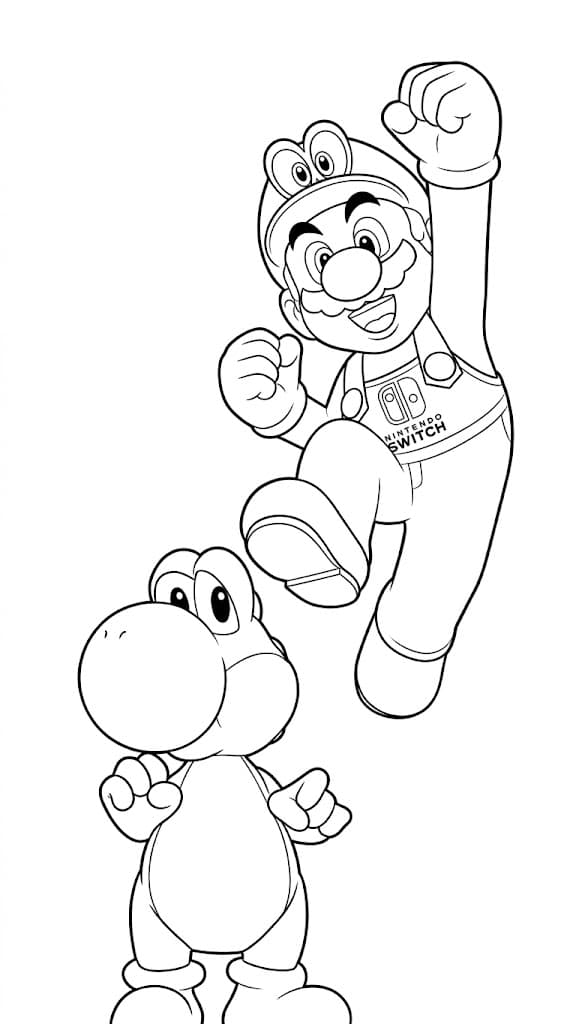 Yoshi e Super Mario para colorir