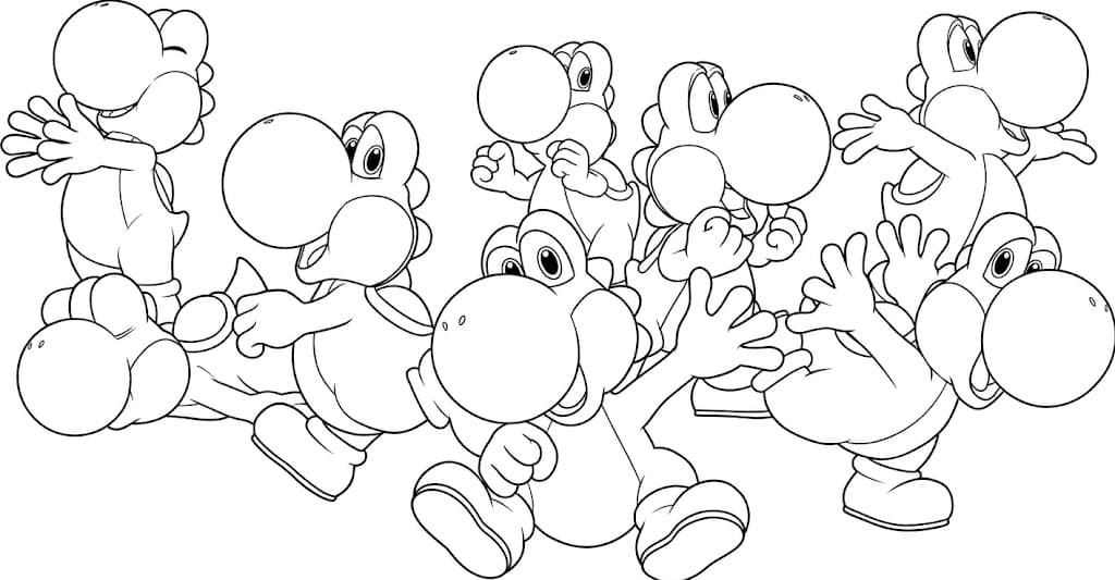 Turma de Yoshis para colorir