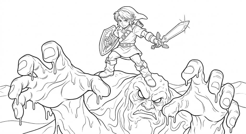 Link em batalha para colorir