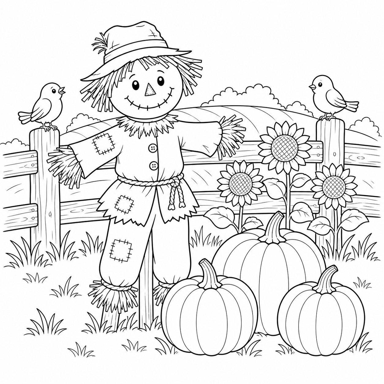 Abobora com espantalho para colorir para colorir