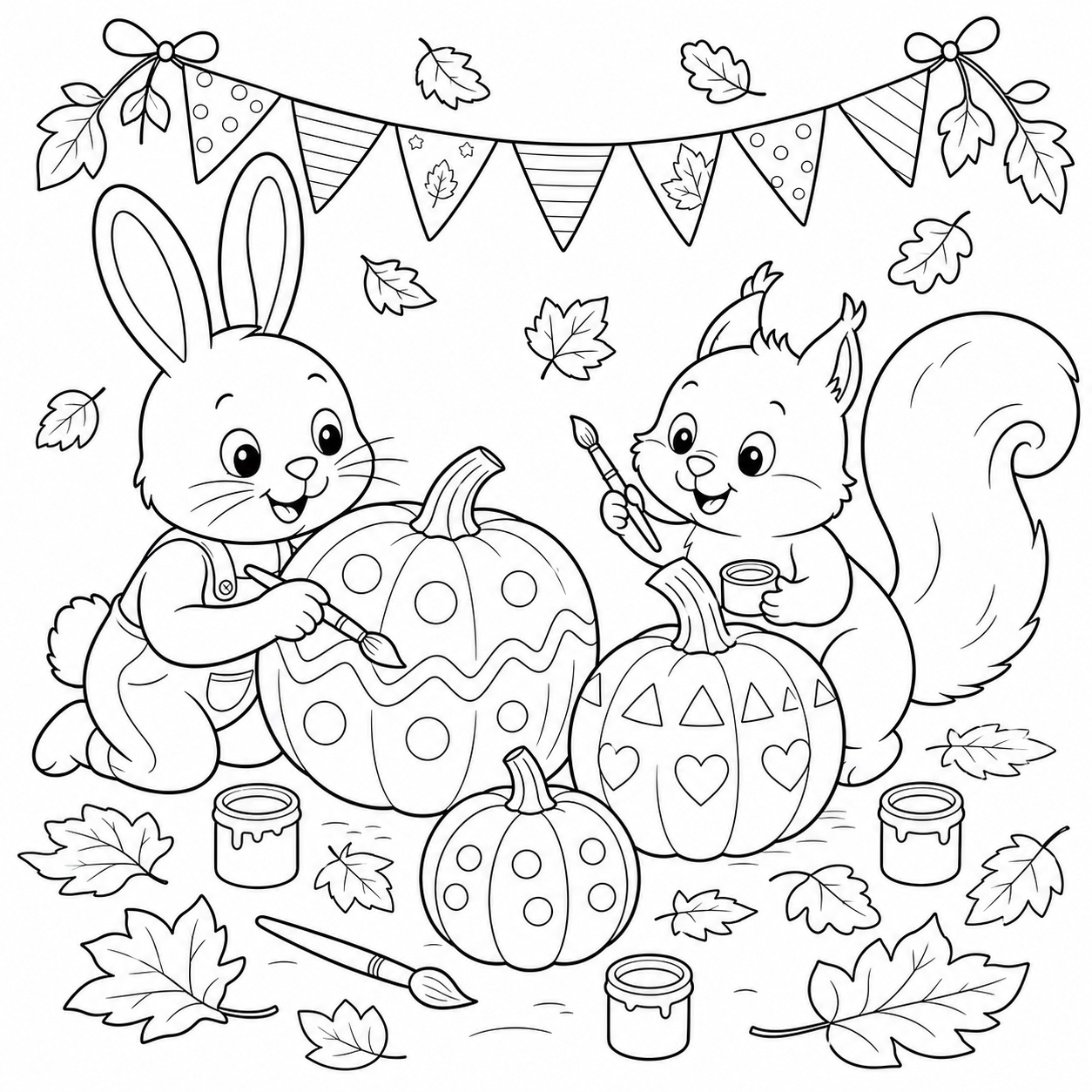 Animais decorando aboboras para colorir para colorir