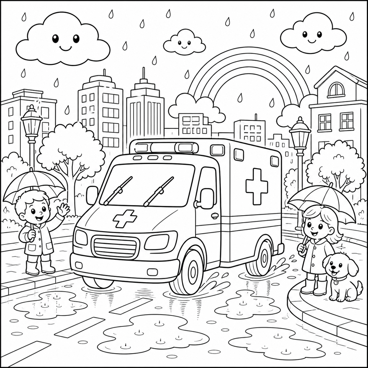 Ambulancia na chuva para colorir para colorir